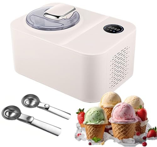 OFNHJK No Pre-freezing Ice Cream Machine, 1.2L Ice Cream Maker with Touchscreen Control, Sorbet Frozen Yoghurt Machine with LCD Display and Timer, Compressor and Stainless Steel Spoons