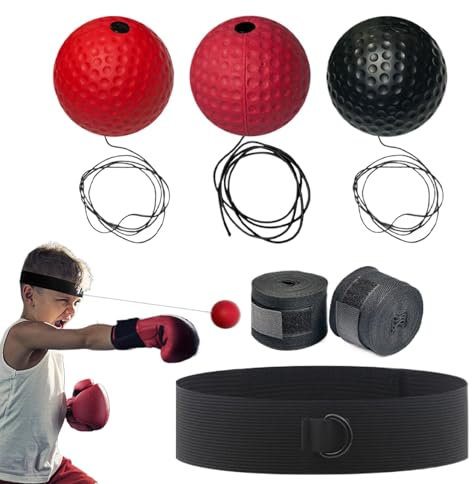 Boxball Trainingsball mit Band, Bandagen Set für Reflex-Ball | Boxball für den Kopf mit einstellbar,Boxausrüstung Boxkopf für Kampffähigkeiten, vel