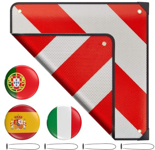 YANGUN Cartello Carichi Sporgenti Omologato, 3 in 1per l'Italia Spagna Portogallo 50 x 50 cm, Indispensabile per Porta Bicicletta e Traino, Carico Sporgente con 4 cinghie di fissaggio per portabici
