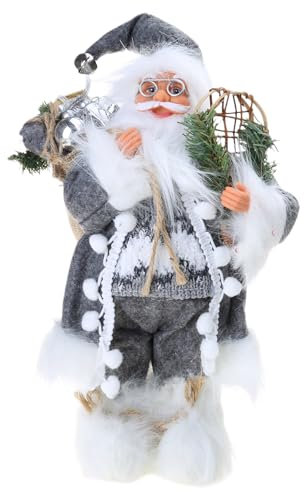 LfrXtra Stehende Weihnachtsmann-Figur in grauem traditionellem Outfit mit Tasche &