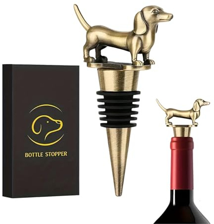 Dackel Weinflaschenverschluss – Lustiger Flaschenverschluss für Wein, Champagner & Prosecco – Geschenkidee für Dackel-Liebhaber, Männer & Frauen – Edle Deko & Weingeschenk mit Hundemotiv