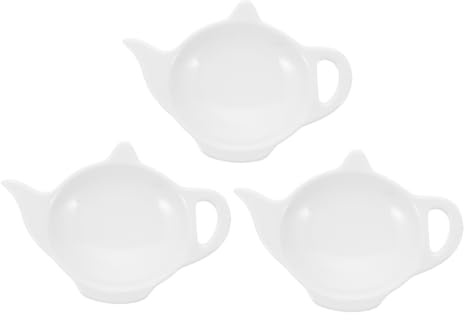 HAKIDZEL 3st Teapot Formad Tepåse Hållare i Keramik Söt Och Funktionell Tefat För Använda Tepåsar För Eftermiddagste Och Sociala Tillställningar