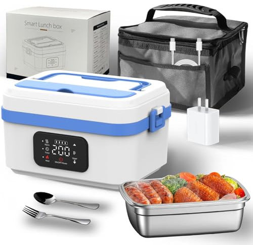 Lonchera eléctrica inalámbrica, 1 litera de lonchera con calefacción Recargable con Bolsas de acarreo de Cuchara de Horquilla, Acero Inoxidable, Calentador de Alimentos autocalentadores de Acero
