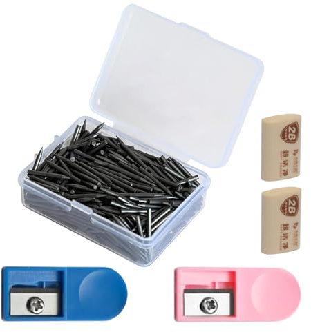 PIKABOOM Zirkelminen Set - 500 Zirkelmine, 2B, 2mm Durchmesser, mit Anspitzern und Radiergummi für Büro, Schule und mehr. Geeignet für Zirkelersatzminen, Zirkel Faber Castell Minen, Minen für Zirkel.
