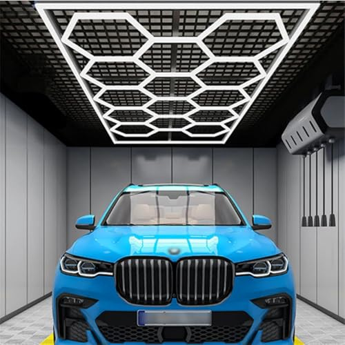 Luces LED de techo hexagonales for garaje, luz de techo con diseño de panal de 14 rejillas, 672 W, 6500 K, superbrillante, for garaje, almacén, taller, sótano, gimnasio, centro comercial.(14 holes)