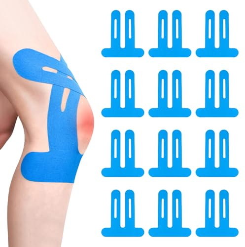 12 Pcs Kinesiotape para Rodilla, Venda Neuromuscular Adhesiva PreCut Kinesiotapes Esparadrapo Deportivo Resistente al Agua,Transpirable Para el Dolor de Rodilla