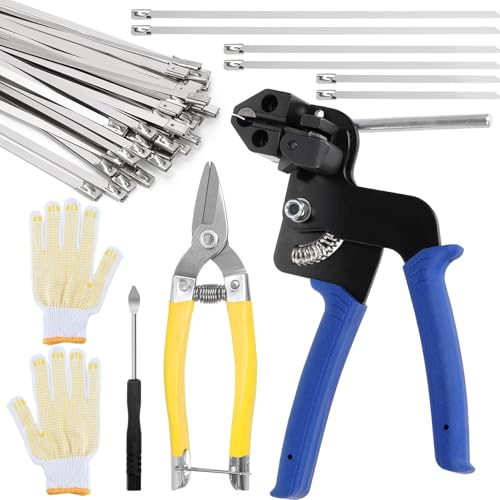 Rustark Lot de 154 pistolets de serre-câbles en acier inoxydable 304 3 tailles avec serre-câbles en métal, gants de travail industriels et ciseaux, extracteur de serre-câbles, pistolet de serre-câbles