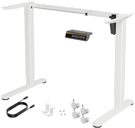 Claiks Höhenverstellbarer Schreibtischgestell mit Motor – Elektrisch verstellbar von 72 cm bis 118 cm – Tischgestell für Tischplatten von 100–160 cm (ohne Platte) C-förmiges Weiß