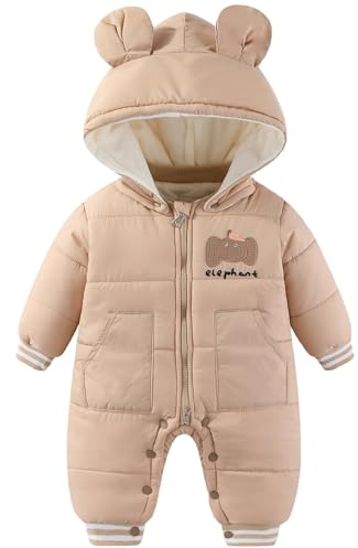 JiAmy Combinaison de Neige d'Hiver pour Bébé, Barboteuse avec Capuche Chaud Nouveau-né Garçon et Fille Cadeau Mignonne 9 à 12 Mois