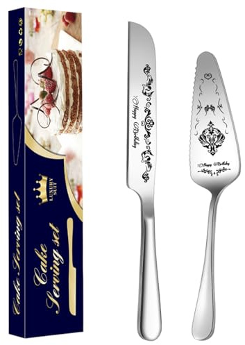 Set de dessert en acier inoxydable – Serveur à gâteau gravé, ustensiles de service élégants | Coupe-gâteau durable, couteau à gâteau élégant, accessoire de réception, vaisselle décorative de fête