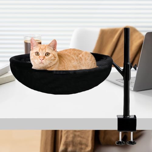 Generisch Katzenbett Für Schreibtisch - 360° Drehbar & Höhenverstellbar, Weiches Katzenhängematte Katzenschlafplatz Für Homeoffice - Ganzjahresnutzung, 40x40x39cm (Schwarz/Weiß)