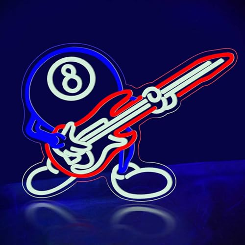 Billard-Neonschild, Billard-8-Ball-Neonschild, Billardgitarre, LED-Licht für Poolzone, Musikbar, Sport, Spielzimmer, Männerhöhle, Schlafzimmer, Lounge, Ruheraum, Rockband-Dekor