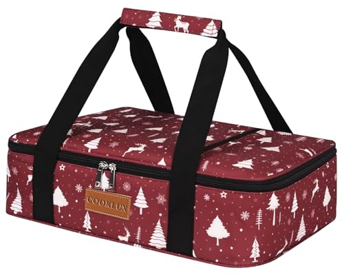 Cooklux Insulated Casserole Carrier 9x13 Inch, Durable Nylon, Leak-Proof Casserole Dish Carrier, Casserole Carriers for Hot or Cold Food (Christmas)