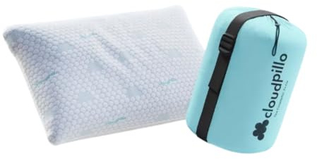 Cloudpillo to Go - Kompaktes Reisekissen mit Tragetasche - Ergonomisches Memory-Schaum-Kissen – Atmungsaktiv, Abnehmbarer Bezug, waschbar – Ideal für Reisen, Camping oder unterwegs - 37x55 cm