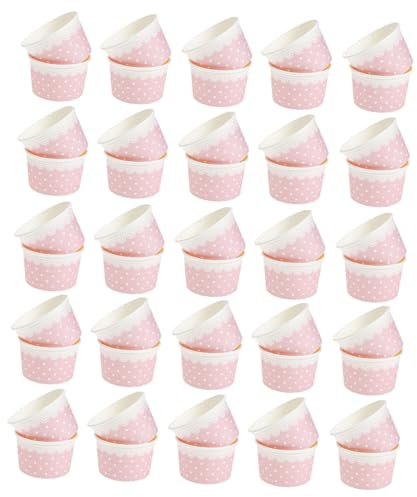MOLUCKFU Lot De 50 Bols à Glace Jetables En Papier 200 Ml, Coupe à Dessert Moyenne Motifs Pois Et Bordure Fleurie, Matériau Sécurisé Pour Yaourt Et Sorbet, Usage Maison Et Fête