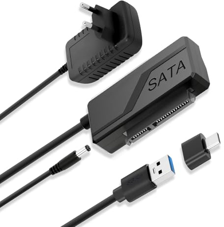 USB 3.0 zu SATA Konverter Adapter für 2,5 Zoll / 3,5 Zoll HDD/SSD Festplatte USB C/USB3.0 auf SATAIII/II/I Festplattenadapter SATA Optisches Laufwerk mit 12V/2A Netzadapter, UASP