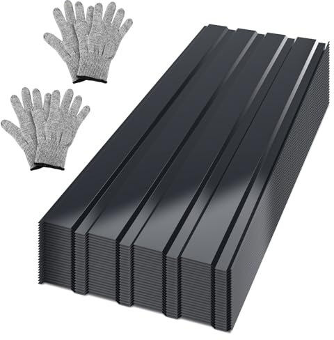 Peviasot Trapezblech 24 Stück, 129 x 46 cm, ca. 14 m², 0,25 mm, Anthrazit | Profilblech aus verzinktem Stahl, Dachplatten für Gartenhaus, Carport, Schuppen, inkl. Schnittschutzhandschuhe