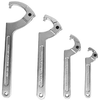 Juego de herramientas de llave de pasador ajustable, kit de llave inglesa de 4 piezas, acabado cromado de acero de aleación con anillos colgantes para rodamientos de collares,