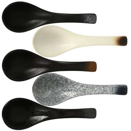 Veemoon Lot de 5 Cuillères à Soupe Asiatiques en Céramique Cuillère à Ramen Japonaise Couleurs Variées Design Ergonomique pour Soupes Japonaises et Chinoises Accessoires de Table