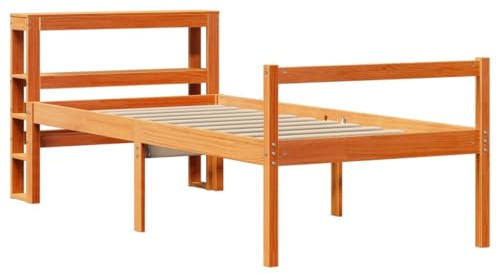 vidaXL Massivholzbett, Holzbett Bett mit Kopfteil, Bettgestell mit Lattenrost, Einzelbett Seniorenbett für Schlafzimmer, Wachsbraun 90x200cm Kiefer
