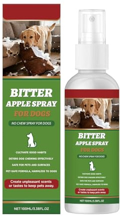 Bitter äppelspray för hundar - tuggningsspray 100 ml för hundar | säkra träningssprayer för husdjur, förhindrar att hunden tuggar möbler, däck, utomhusmatta, pub