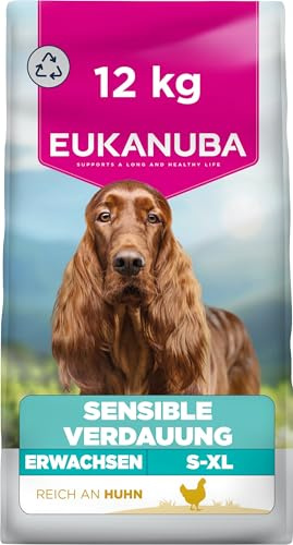 Eukanuba Sensitive Digestion hundmat med kyckling och lättsmält ris – magenvänlig special Care torrfoder för vuxna hundar med känslig matsmältning, 12 kg