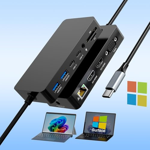 Surface Thunderbolt 4 Dock 12-en-1 Triple Pantallas Doble HDMI+VGA Estación de Acoplamiento Surface Pro para Surface Pro 12/11/10/9/8/X/7, Surface Laptop, Surface Book/Go Dock