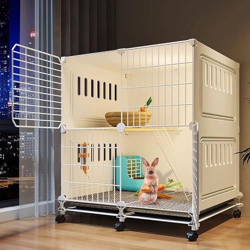 Großer Kaninchenkäfig Indoor mit Rädern - 2 Etagen Hasenstall für Kleintiere | Extra großer Käfig mit Belüftung & einfacher Montage