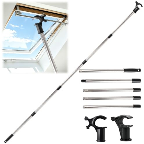 Asta telescopica per lucernario,185cm asta telescopica progettata per controllare lucernari,Asta Telescopica per Tende e Finestre da Tetto per lucernari Velux e tapparelle con 2pcs Gancio Universale