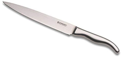 LE CREUSET Coltello per Affettare, Lama Damasco 18,8 da 20 cm con Filo Liscio, Manico in Acciaio Inox, Inossidabile, Argento, 98000420000100