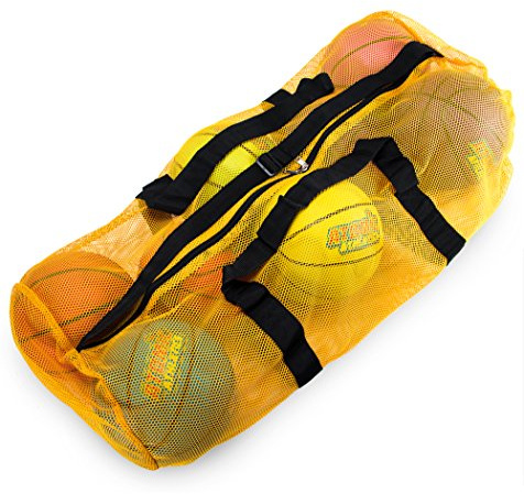Crown Sporting Goods 39 Mesh Sports Ball Bag with Adjustable Shoulder Strap, Oversize Duffle - Great for Carrying Gym Equipment, Jerseys, & Laundry (Yellow)
