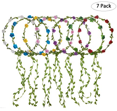 Soleebee 7 Stück Blumenkranz Blume Krone Mädchen mehrfarbig Bohemian Floral Girlande Kopfschmuck Stirnband Haarband für Geburtstag Party Hochzeit Braut Brautjungfer