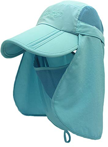 WANYING Enfants Garçon Fille Casquette de Safari avec Extra Longue Protection du Cou Chapeau de Soleil Baseball Extérieur 360° Anti-UV Anti-moustiques Prévention Soleil - Bleu Clair