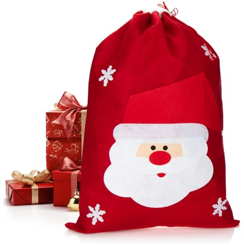 com-four® XL Geschenksack mit Weihnachtsmann-Motiv, Nikolausbeutel | Weihnachtssack - Gabenbeutel für Weihnachtsmannkostüm und X-Mas-Dekoration