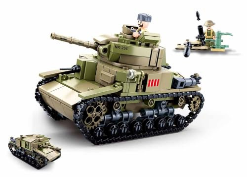 Sluban Klemmbausteine M38-B0711 SL95581, WWII - Mittlerer Ital. Panzer (463 Teile) B0711, Spielset , Klemmbausteine, Soldaten, mit Spielfigur, Army WWII