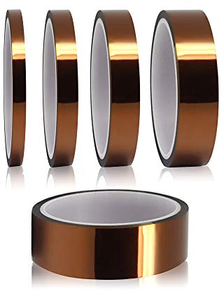 YIXISI 5 Piezas Cinta de Alta Temperatura Cinta Adhesiva Kapton para Soldar por Transferencia de calor y aislamiento (3mm / 6mm / 8mm /12mm / 25 mm x 33 m)