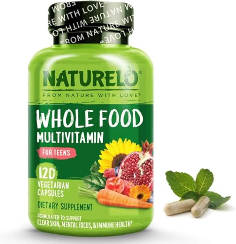 NATURELO Whole Food Multivitamin for Teens - Natural Vitamin, Mineral & Plant Extracts for Teenage Boys & Girls - Daily Nutrients for Active Children - 120 Vegan Capsules | 2 Month Supply