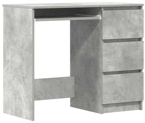 vidaXL Grey Concrete Grey Office Desk with Three Drawers - Compact and Minimalist - For Small Spaces, Workstations, and Study corners.