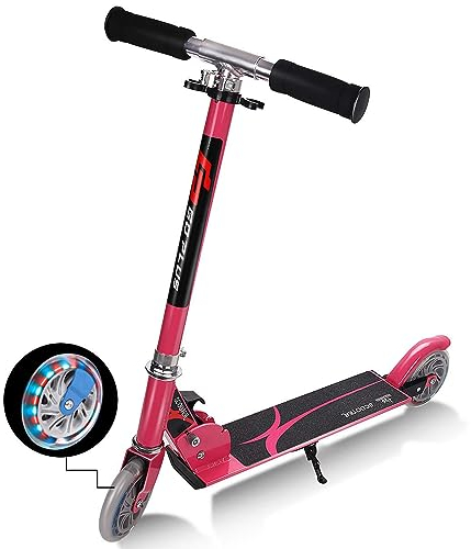DREAMADE Klappbarer Scooter höhenverstellbar, Kinderroller Kickroller Tretroller mit 2 Leuchträdern, Kinderscooter aus Aluminium, Kinder Roller bis 70kg belastbar (Rosa)