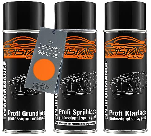 TRISTARcolor Autolack Spraydosen Set für Lamborghini 954.165 Orange Perl Grundlack Basislack Klarlack Sprühdose 400ml
