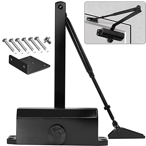 MARIE Chiudiporta Automatico Idraulico con Fermo, Tenere Aperto, EN2/3/4 Chiudiporta a Molla Regolabile, Tampone Chiuso per uso Commerciale e Domestico 60-85 kg Porta Certificazione EN1634-1 Nero