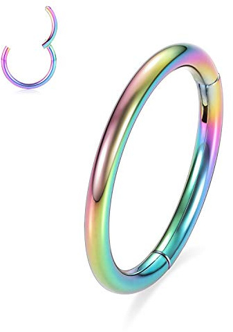 AROWRO G23 Anneaux de nez en titane avec charnière 20G 18G 16G 14G 12G 10G Anneaux de piercing sans couture pour cloison nasale, cartilage, Helix, Tragus, Conch, Rook, Daith, Lobe Diamètre 6mm à 14mm