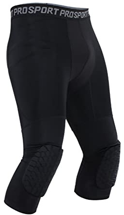 Valcatch Herren gepolsterte Kompressionsstrumpfhose 3/4 Länge Leggings mit Knieschutz für Basketball Fußball Fußball