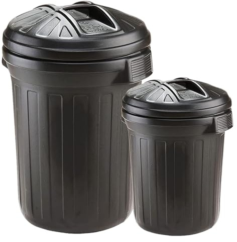Pluto Packaging Black Large Heavy Duty Shatterproof 80 Litre Dustbin | Plastic Outdoor Rubbish Bin With Lid