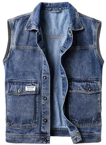 Harbrosrce Herr jeansväst kort ärmlös vintage jeansjacka ärmlös modejacka biker casual denim motorcykelrock, B - denimblå, XL