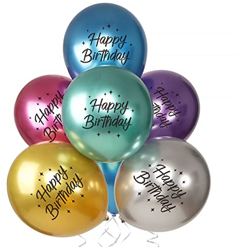 24pz Palloncini Happy Birthday, Palloncini Metallizzati Colorati per Compleanno, Palloncini ad elio Cromati Metallici, Decorazione Addobbi Festa Compleanno