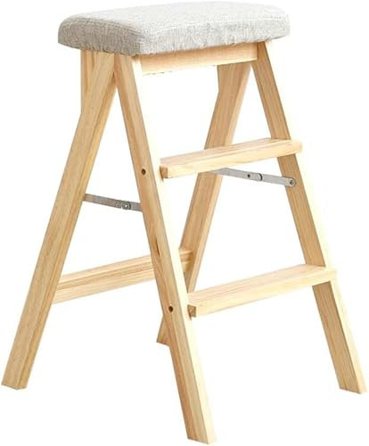 Portable Step Stool Foldable Stepladders Wood Ladder Multipurpose Useful Rack, Wooden 3 Steps - (Color : Wood color, Size : 6#)