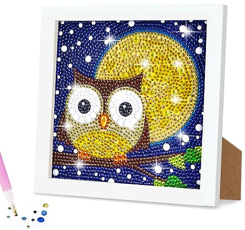 AUAUY Diamond Painting Set mit Holzrahmen, 5D DIY Diamond Painting, Eule | DIY Diamond Painting, Malen Nach Zahlen Diamant Painting Erwachsene, Diamant Painting Bilder Arts Craft, für Home Wand Decor