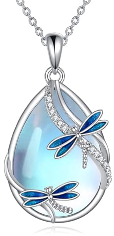 KQF Schmetterling/Fuch/Katze/Libelle/Ster/Quallen/Meerjungfrau/Eule Mondstein Kette für Damen Sterling Silber Schmetterling Mondstein Anhänger Kette für Damen Mädchen