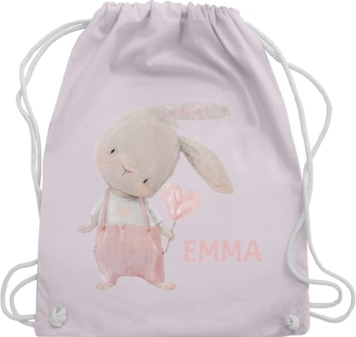 Turnbeutel Rucksack - Süßer Hase Mädchen mit Name personalisiert I Häschen I Rabbit I Langohr I Süße Hasen - Unisize - Pastell Rosa - personalisierter beutel kinder geschenke kindergarten